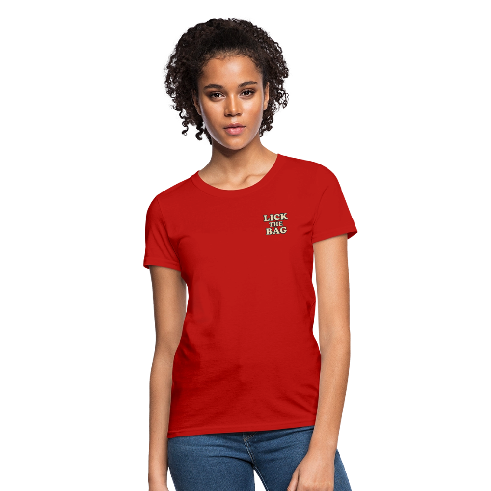 Women’s “Lick The Bag” Text Logo Tee - red