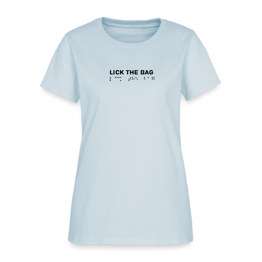 Women’s “Lick The Bag” Brail Logo Tee - light blue