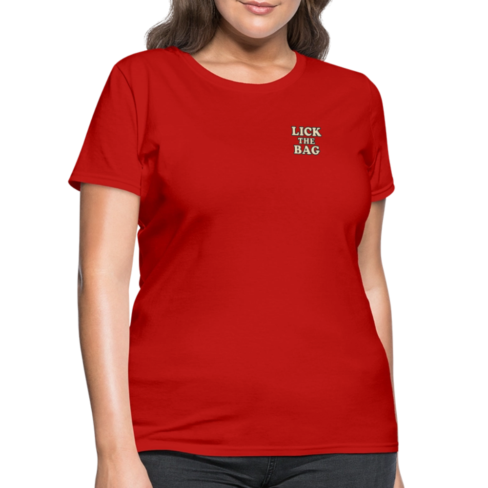 Women’s “Lick The Bag” Text Logo Tee - red