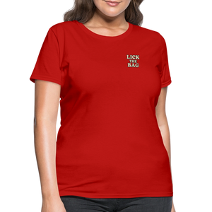 Women’s “Lick The Bag” Text Logo Tee - red