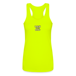 Women’s “Lick The Bag” Performance Racerback Tank - Text Only - neon yellow