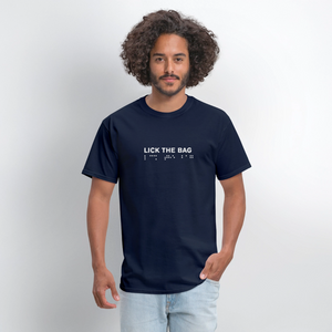 Unisex “Lick The Bag” T-Shirt (Brail) - navy