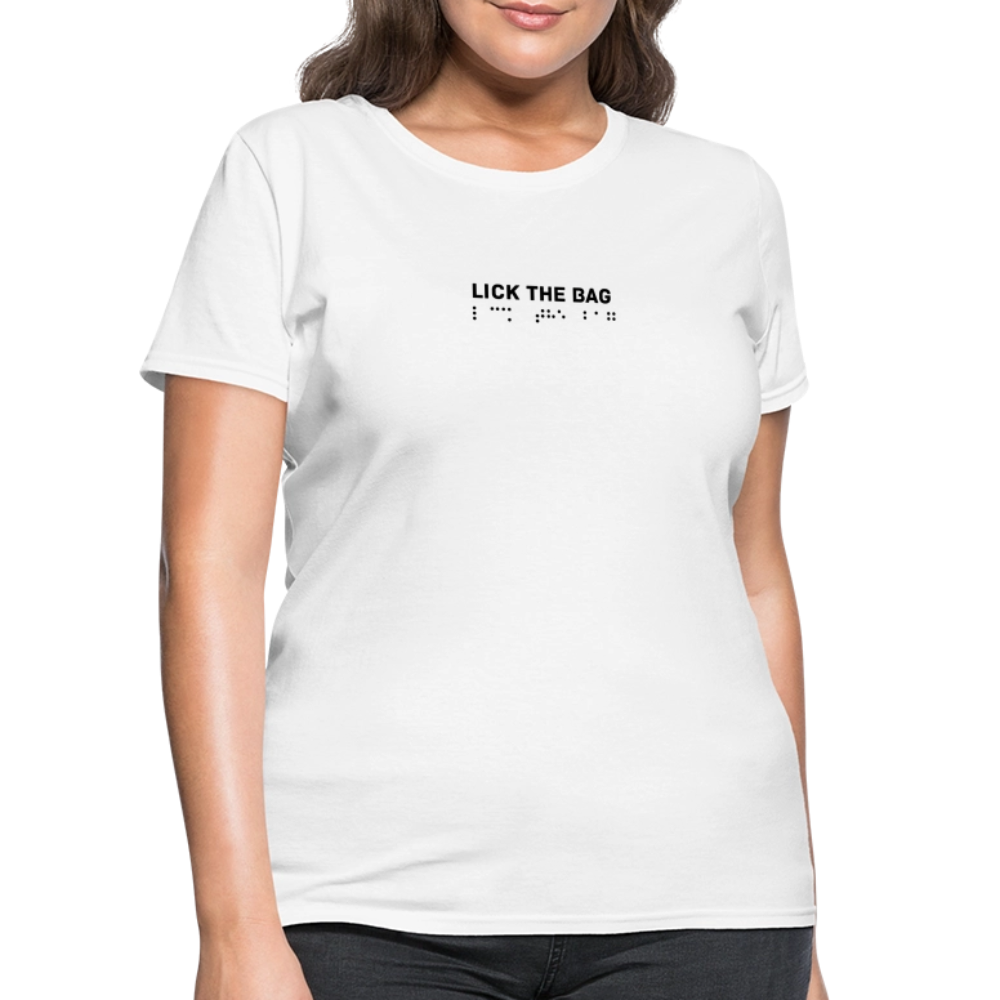 Women’s “Lick The Bag” Brail Logo Tee - white