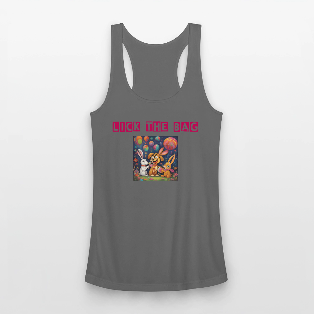 Women’s “Lick The Bag” Performance Racerback Tank - Bunny - charcoal