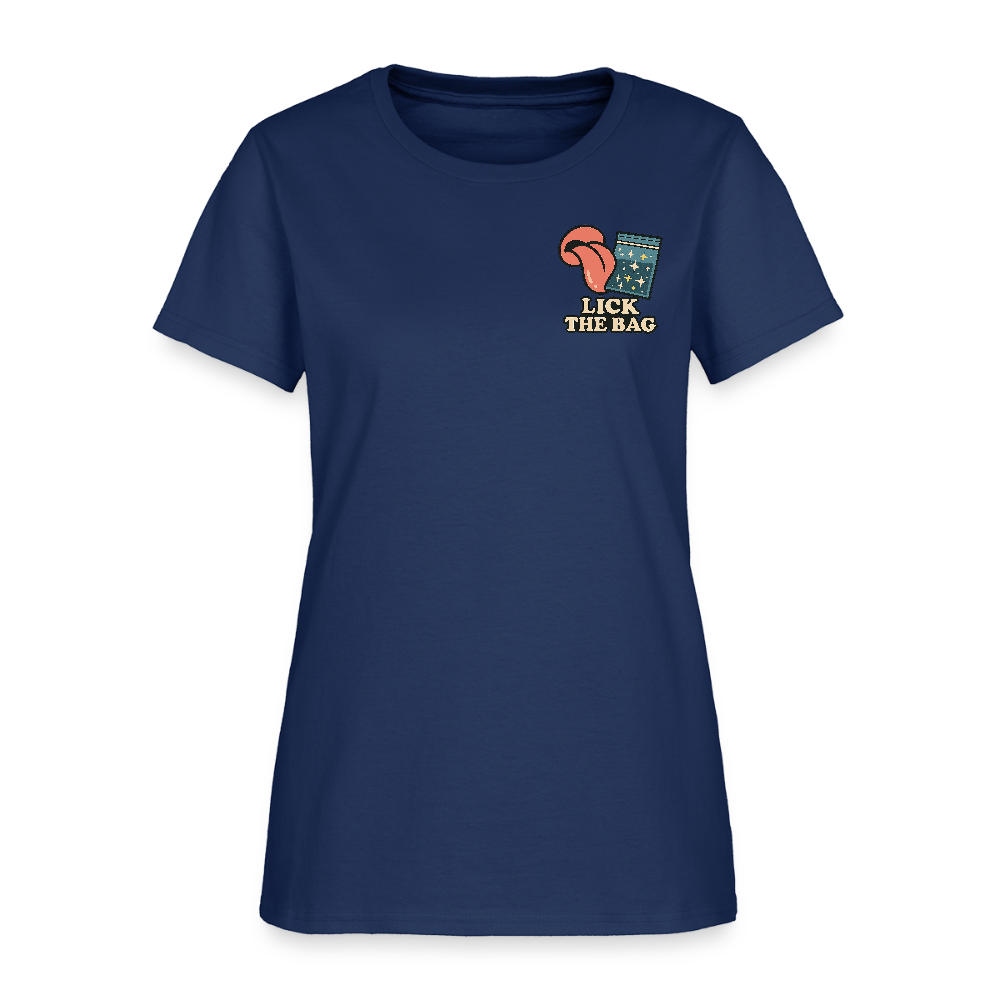Women’s “Lick The Bag” Image Logo Tee -  blue dusk