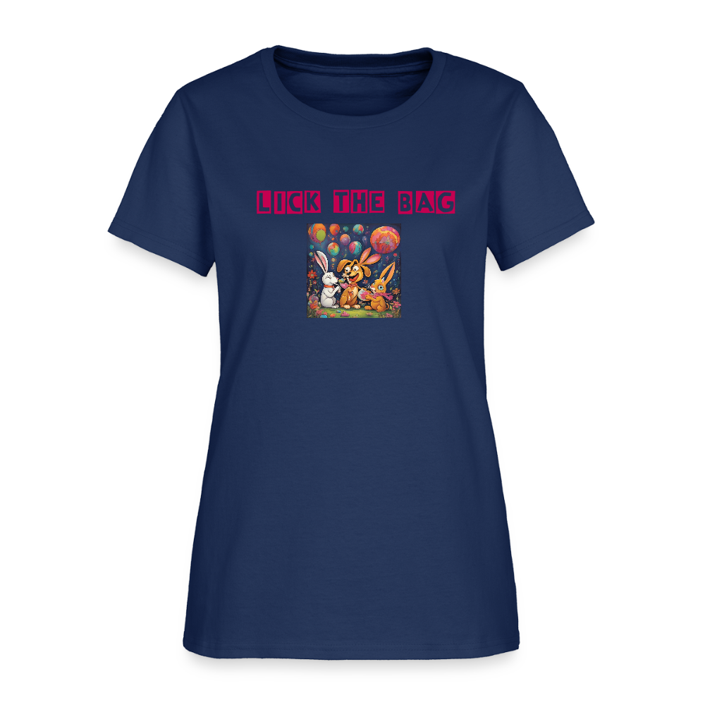 Women’s “Lick The Bag” Bunny Logo Tee -  blue dusk
