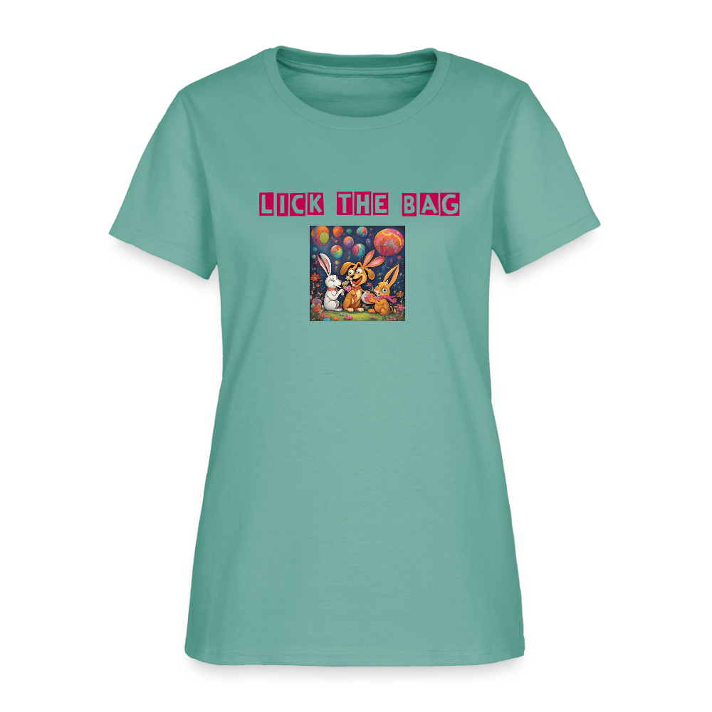 Women’s “Lick The Bag” Bunny Logo Tee - aquatic