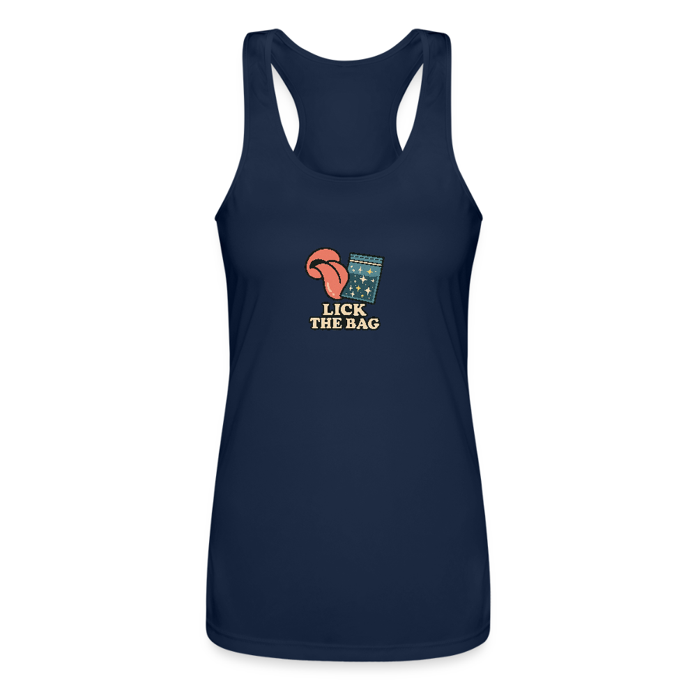 Women’s “Lick The Bag” Performance Racerback Tank - Image - navy