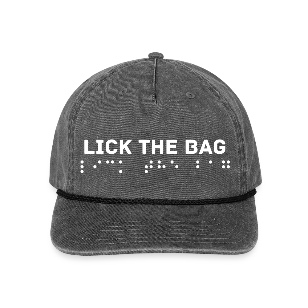 Vintage Wash “Lick The Bag” Brail Logo Cap - washed black