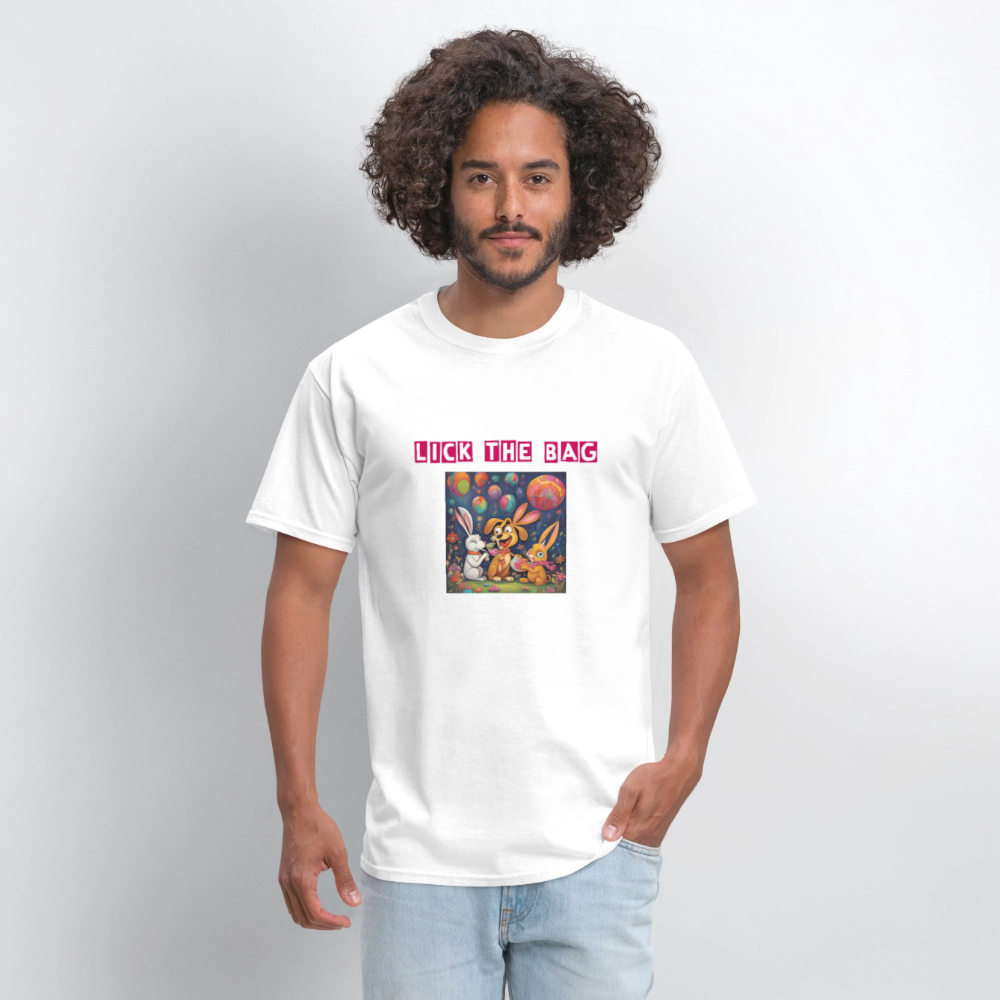 Unisex “Lick The Bag” T-Shirt (Bunny) - white
