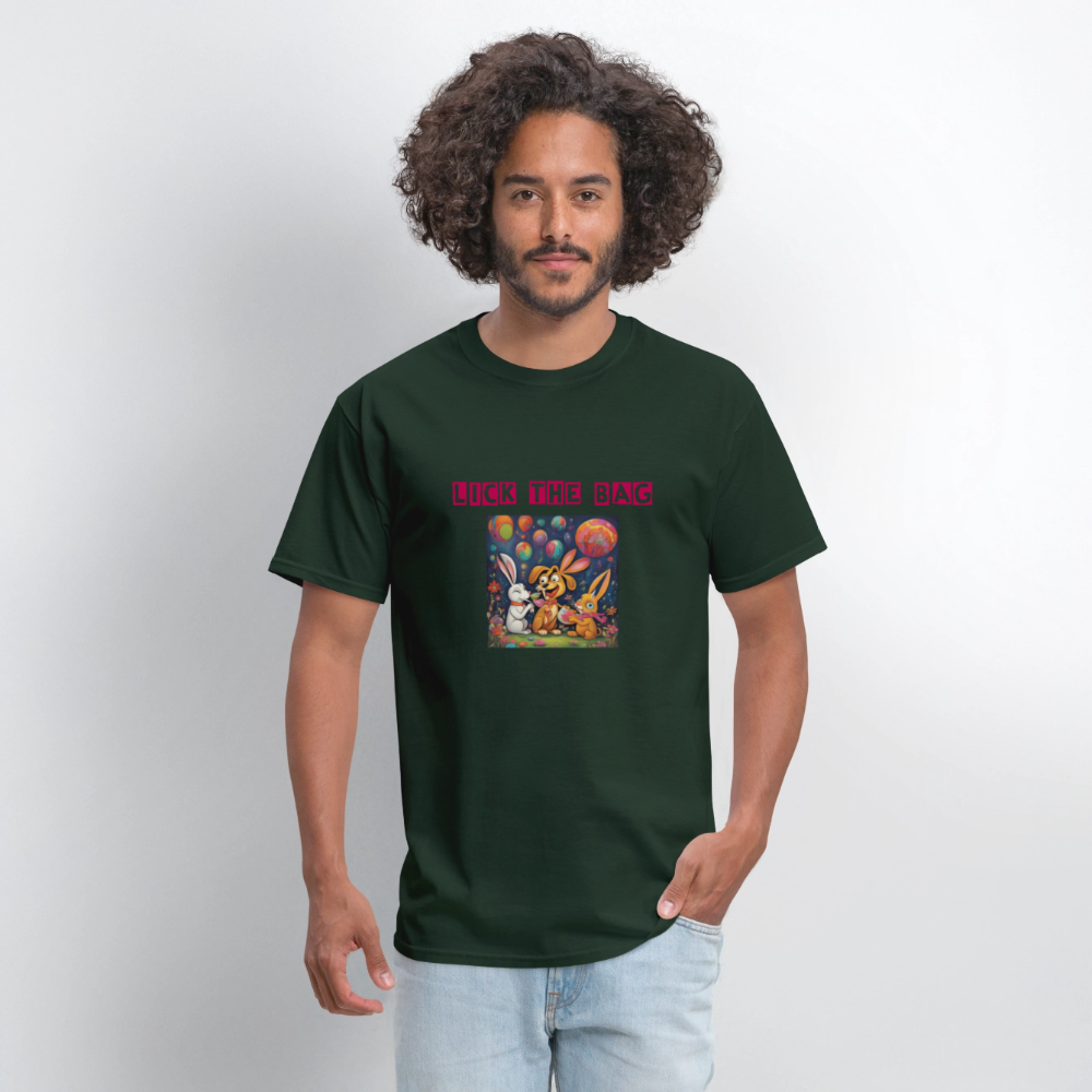 Unisex “Lick The Bag” T-Shirt (Bunny) - forest green