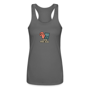 Women’s “Lick The Bag” Performance Racerback Tank - Image - charcoal