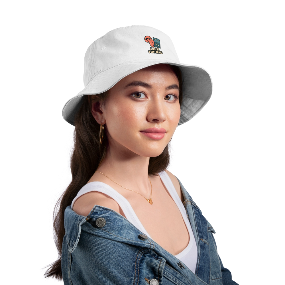 “Lick The Bag” Bucket Hat w/ Image - white