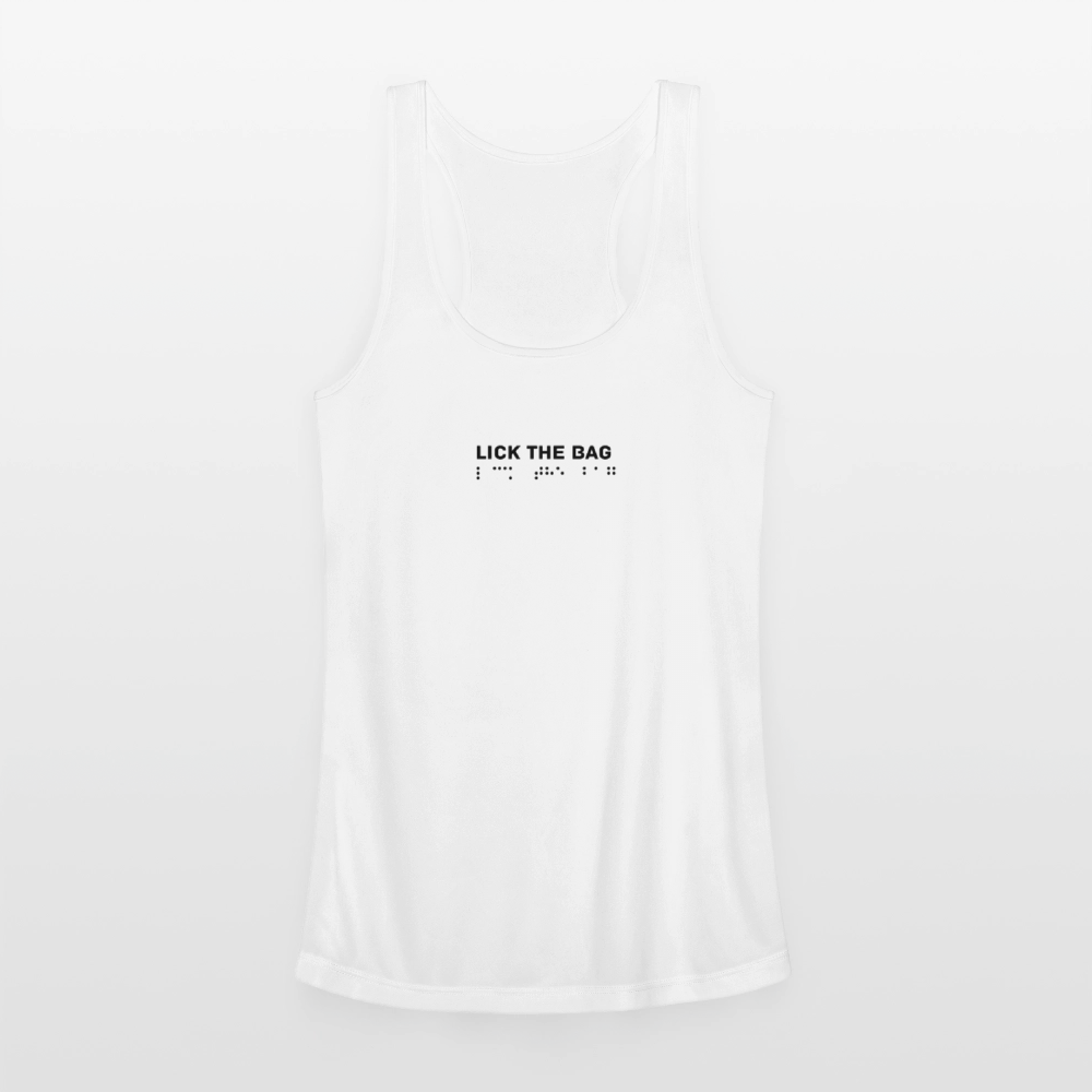 Women’s “Lick The Bag” Performance Racerback Tank - Brail - white