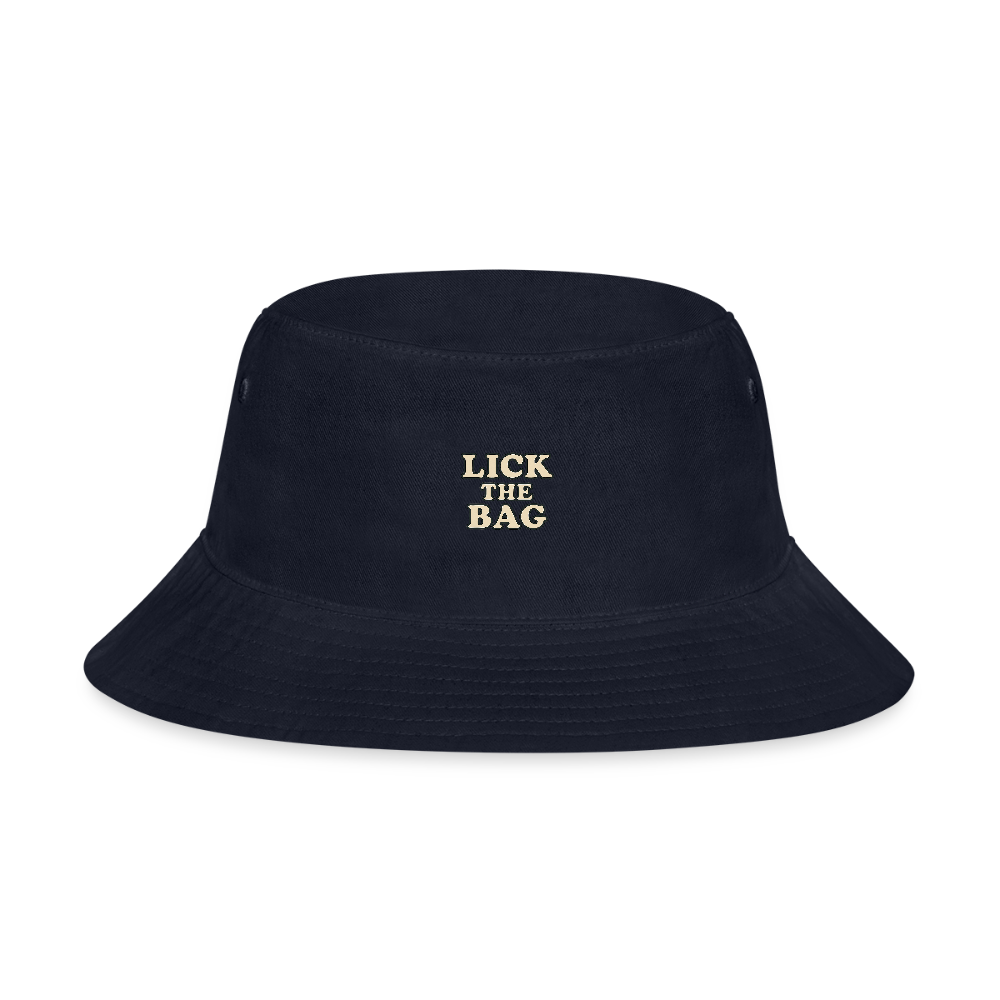 “Lick The Bag” Bucket Hat w/ Text Logo - navy