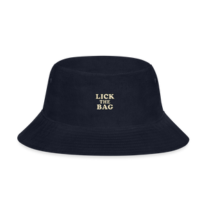 “Lick The Bag” Bucket Hat w/ Text Logo - navy