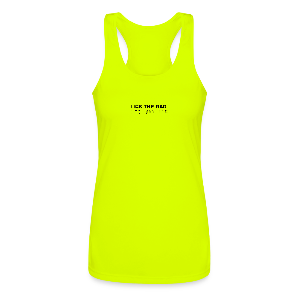 Women’s “Lick The Bag” Performance Racerback Tank - Brail - neon yellow