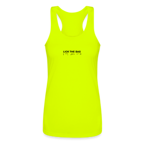 Women’s “Lick The Bag” Performance Racerback Tank - Brail - neon yellow
