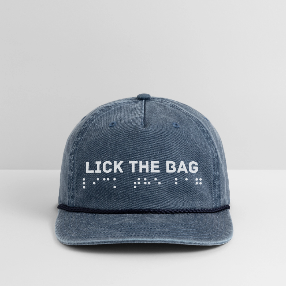 Vintage Wash “Lick The Bag” Brail Logo Cap - washed navy
