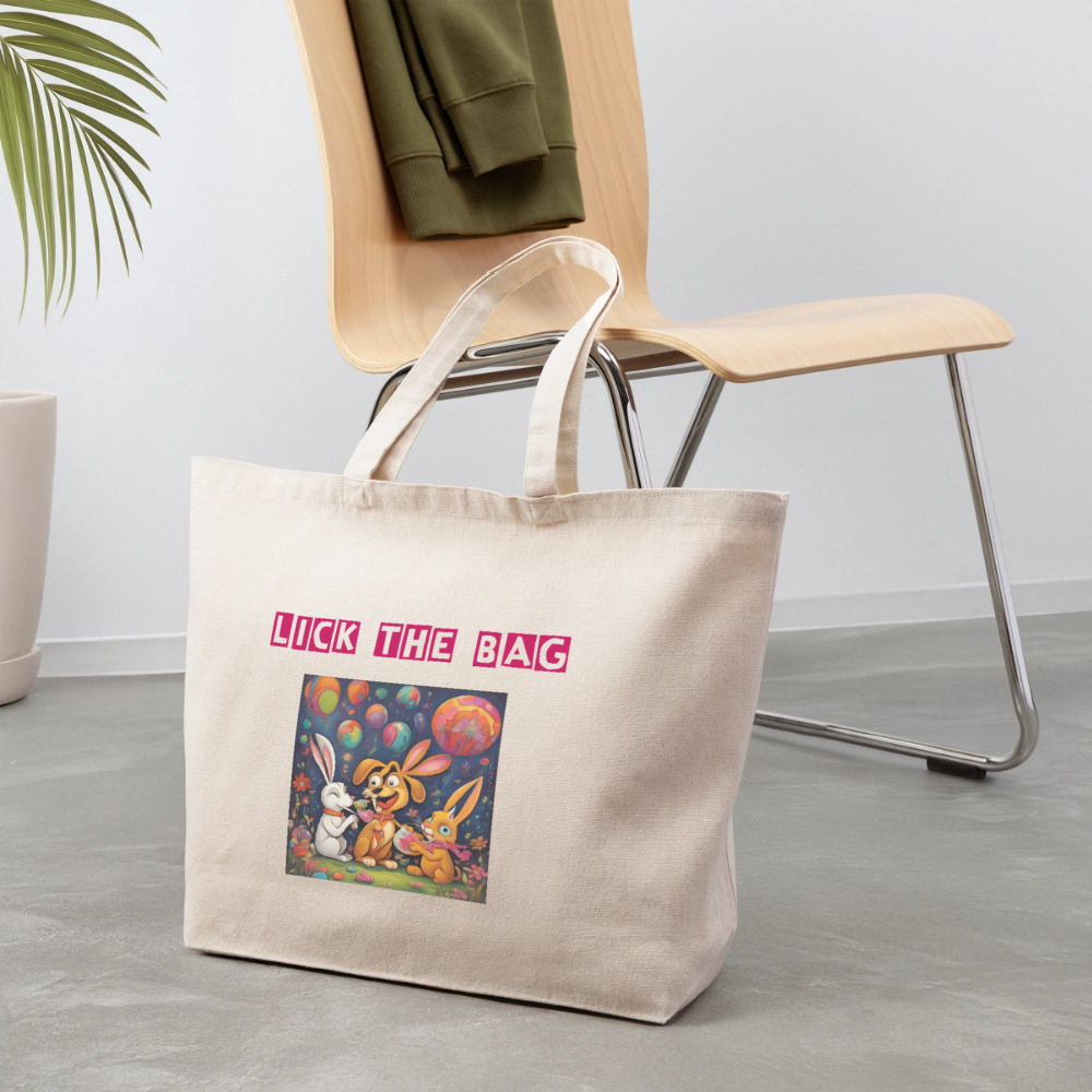 “Lick The Bag” Eco-Friendly Cotton Tote - Bunny - natural