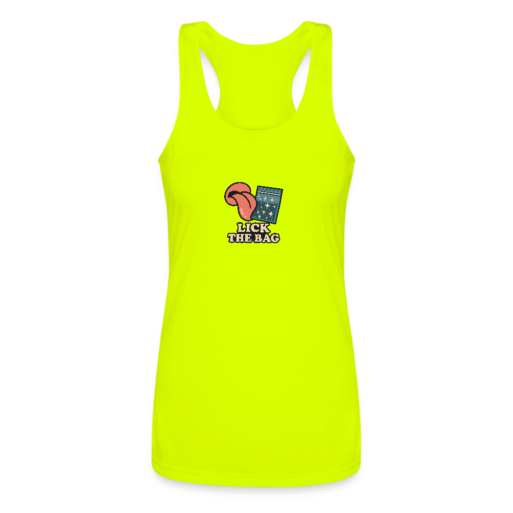Women’s “Lick The Bag” Performance Racerback Tank - Image - neon yellow