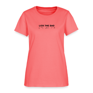 Women’s “Lick The Bag” Brail Logo Tee - coral
