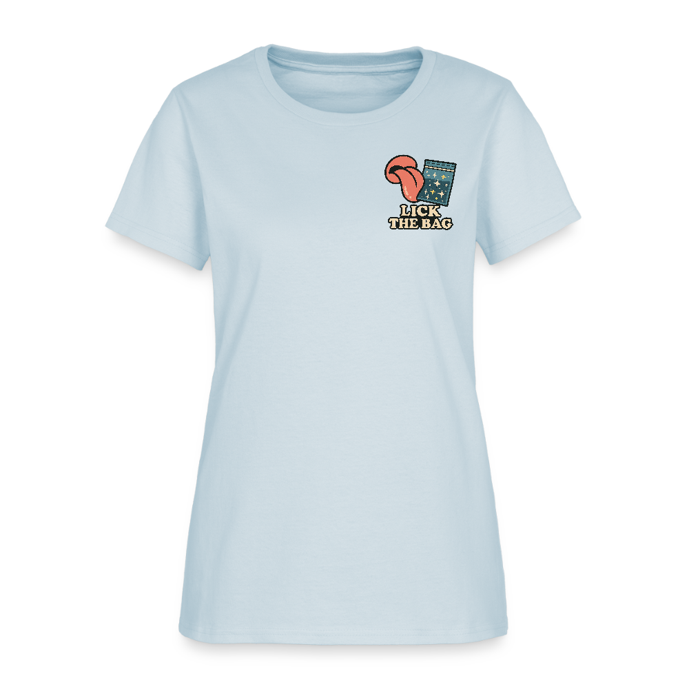 Women’s “Lick The Bag” Image Logo Tee - light blue