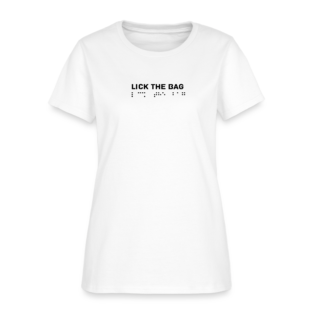 Women’s “Lick The Bag” Brail Logo Tee - white