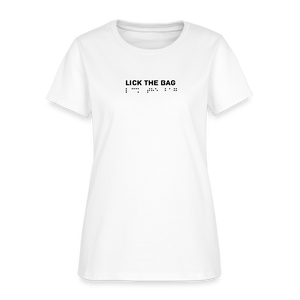 Women’s “Lick The Bag” Brail Logo Tee - white