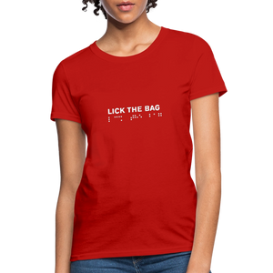 Women’s “Lick The Bag” Brail Logo Tee - red