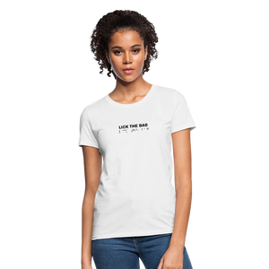 Women’s “Lick The Bag” Brail Logo Tee - white