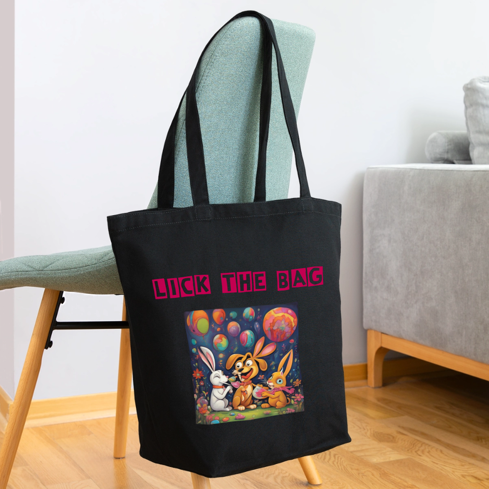 “Lick The Bag” Eco-Friendly Cotton Tote - Bunny - black