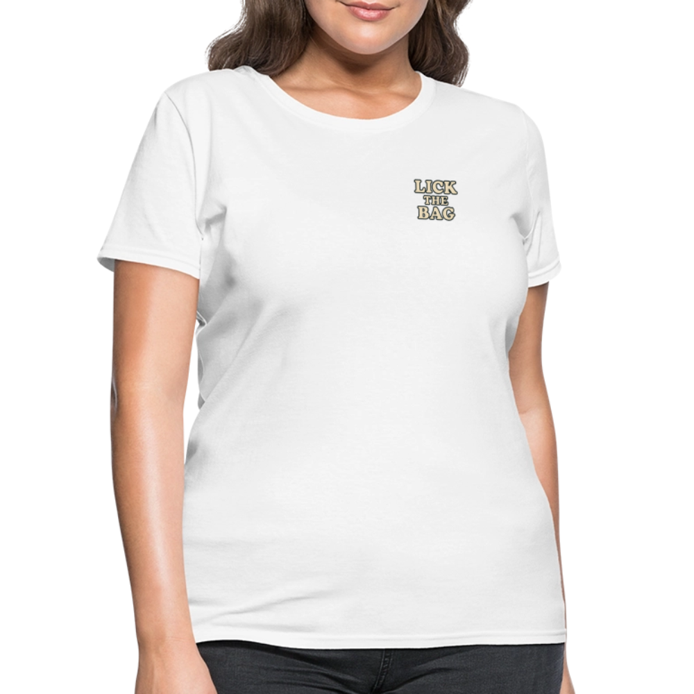 Women’s “Lick The Bag” Text Logo Tee - white