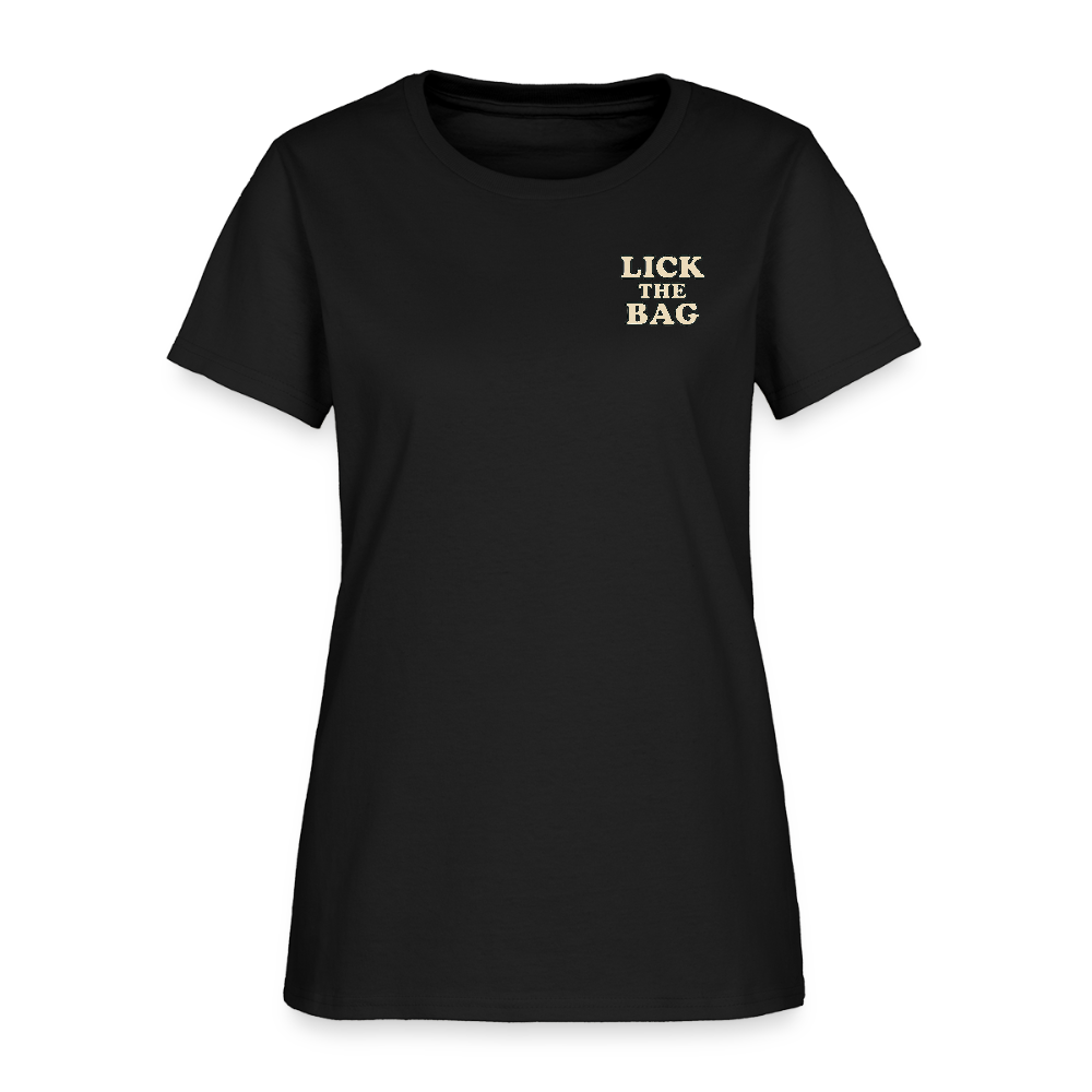 Women’s “Lick The Bag” Text Logo Tee - black