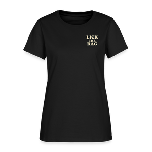Women’s “Lick The Bag” Text Logo Tee - black