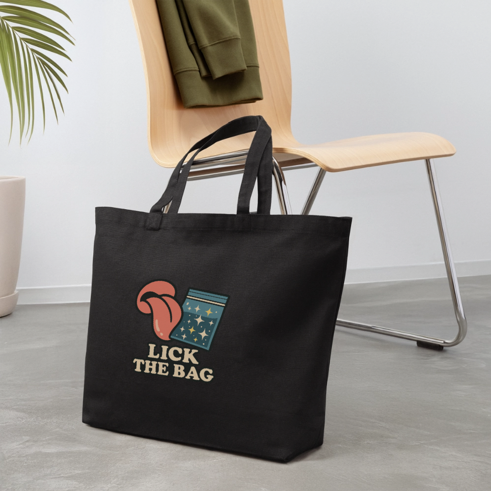 “Lick The Bag” Eco-Friendly Cotton Tote w/ Image - black