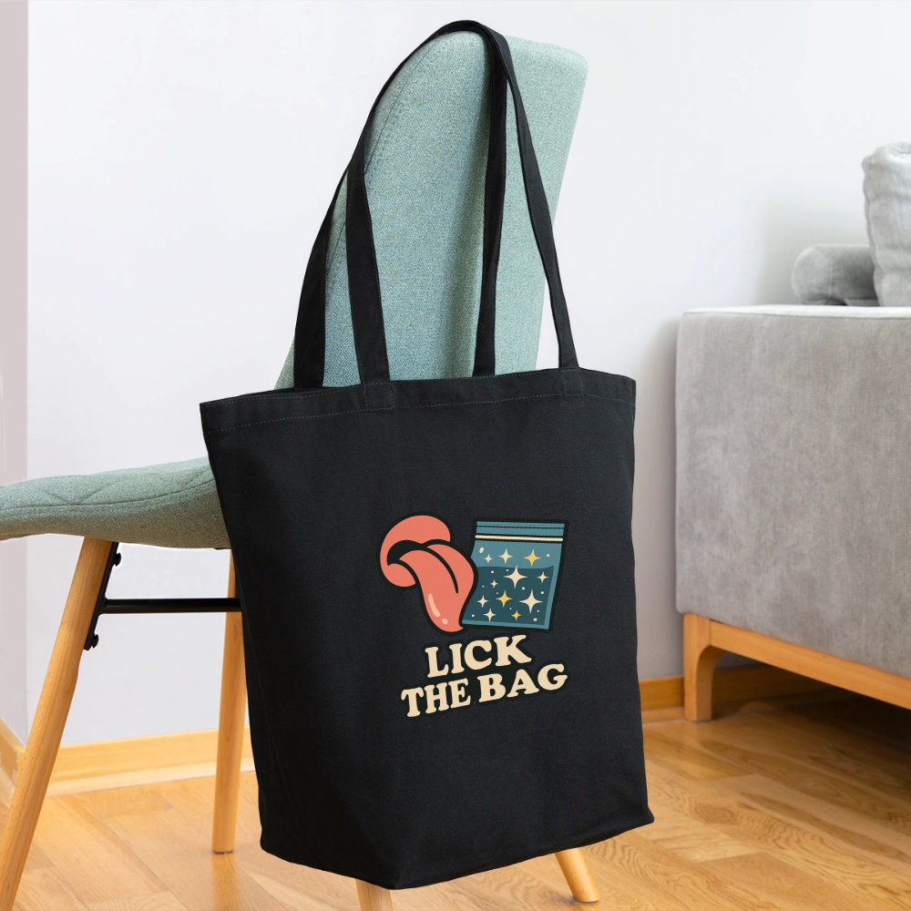 “Lick The Bag” Eco-Friendly Cotton Tote w/ Image - black