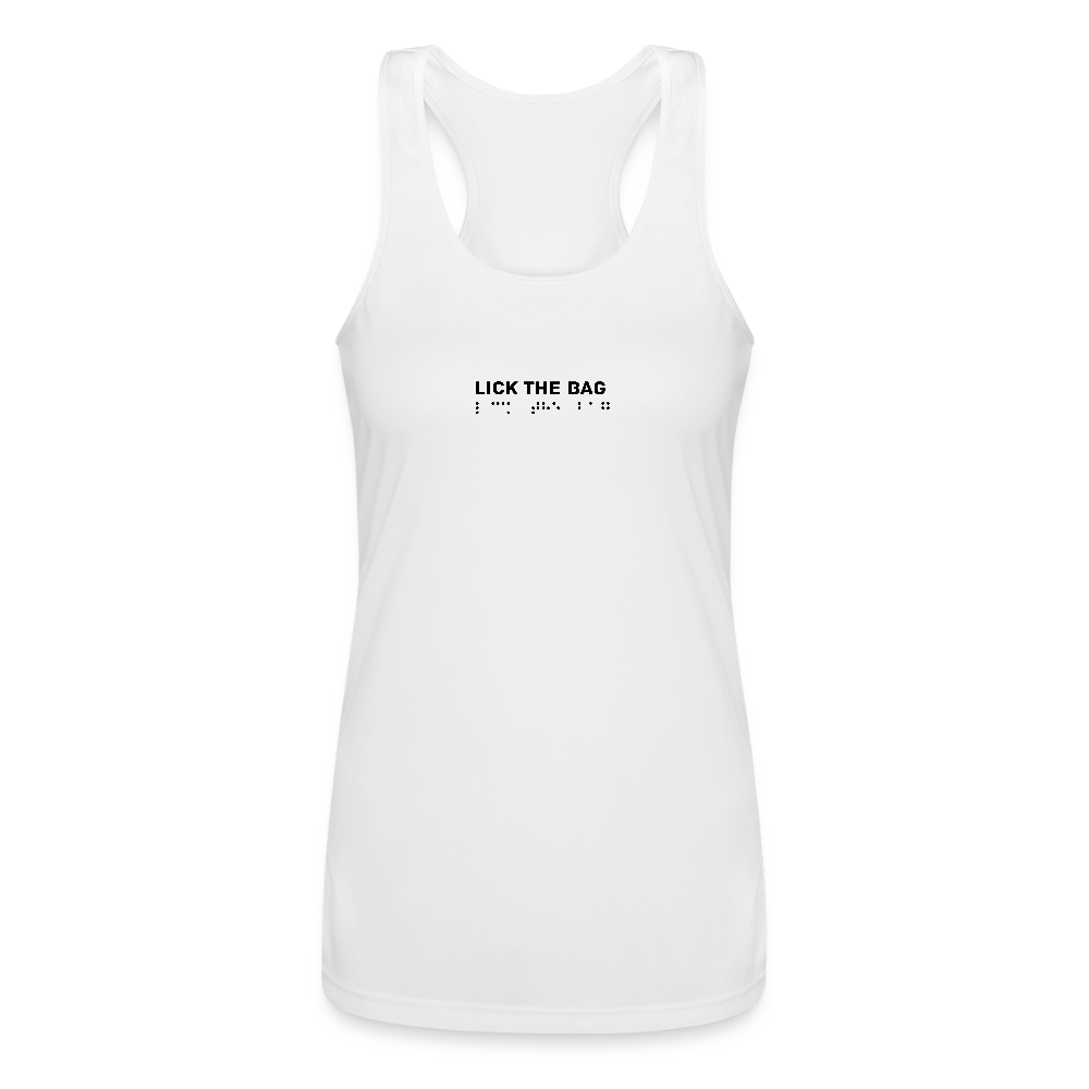 Women’s “Lick The Bag” Performance Racerback Tank - Brail - white
