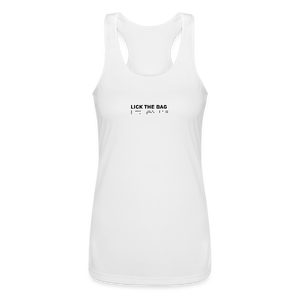 Women’s “Lick The Bag” Performance Racerback Tank - Brail - white