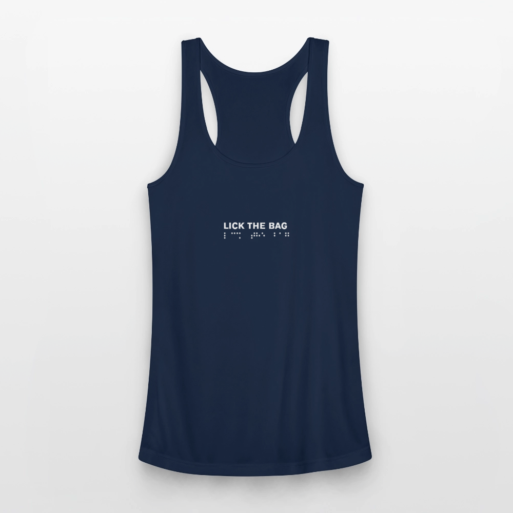 Women’s “Lick The Bag” Performance Racerback Tank - Brail - navy