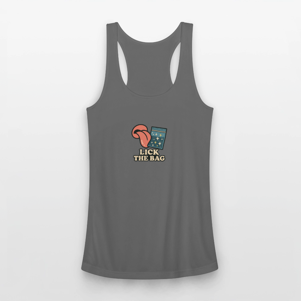 Women’s “Lick The Bag” Performance Racerback Tank - Image - charcoal