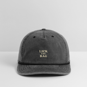 Vintage Wash “Lick The Bag” Text Logo Cap - washed black