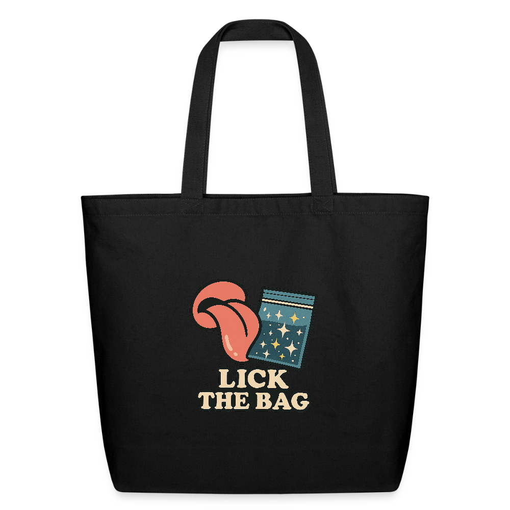 “Lick The Bag” Eco-Friendly Cotton Tote w/ Image - black