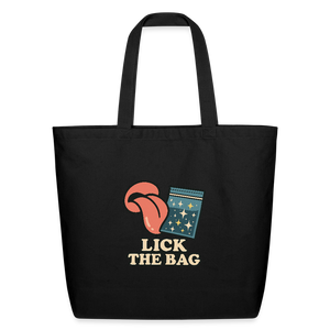 “Lick The Bag” Eco-Friendly Cotton Tote w/ Image - black