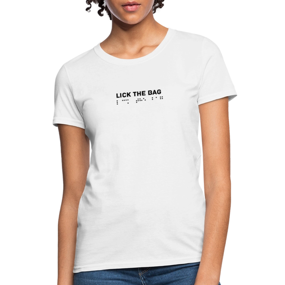Women’s “Lick The Bag” Brail Logo Tee - white