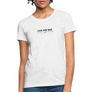 Women’s “Lick The Bag” Brail Logo Tee - white