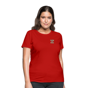 Women’s “Lick The Bag” Text Logo Tee - red