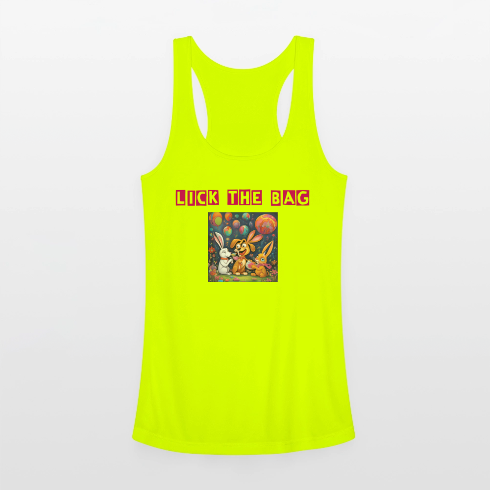 Women’s “Lick The Bag” Performance Racerback Tank - Bunny - neon yellow