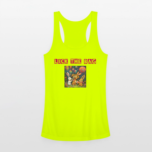 Women’s “Lick The Bag” Performance Racerback Tank - Bunny - neon yellow