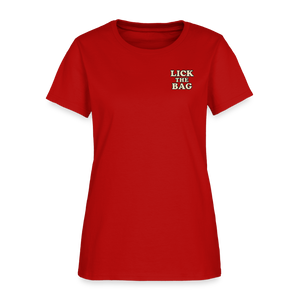 Women’s “Lick The Bag” Text Logo Tee - red